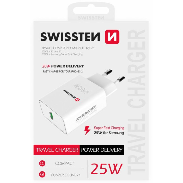 SWISSTEN adaptor de rețea PD 25W pentru iPhone și Samsung - white