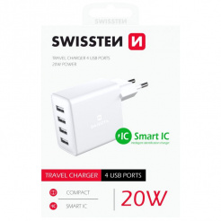  Adaptor de rețea SWISSTEN 4x USB, 20W, SMART IC - alb 