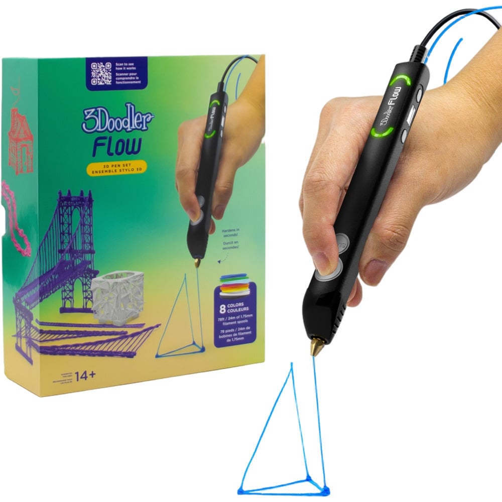 3Doodler FLOW + 8 refiluri PLA și șablon 3D - Stilou 3D